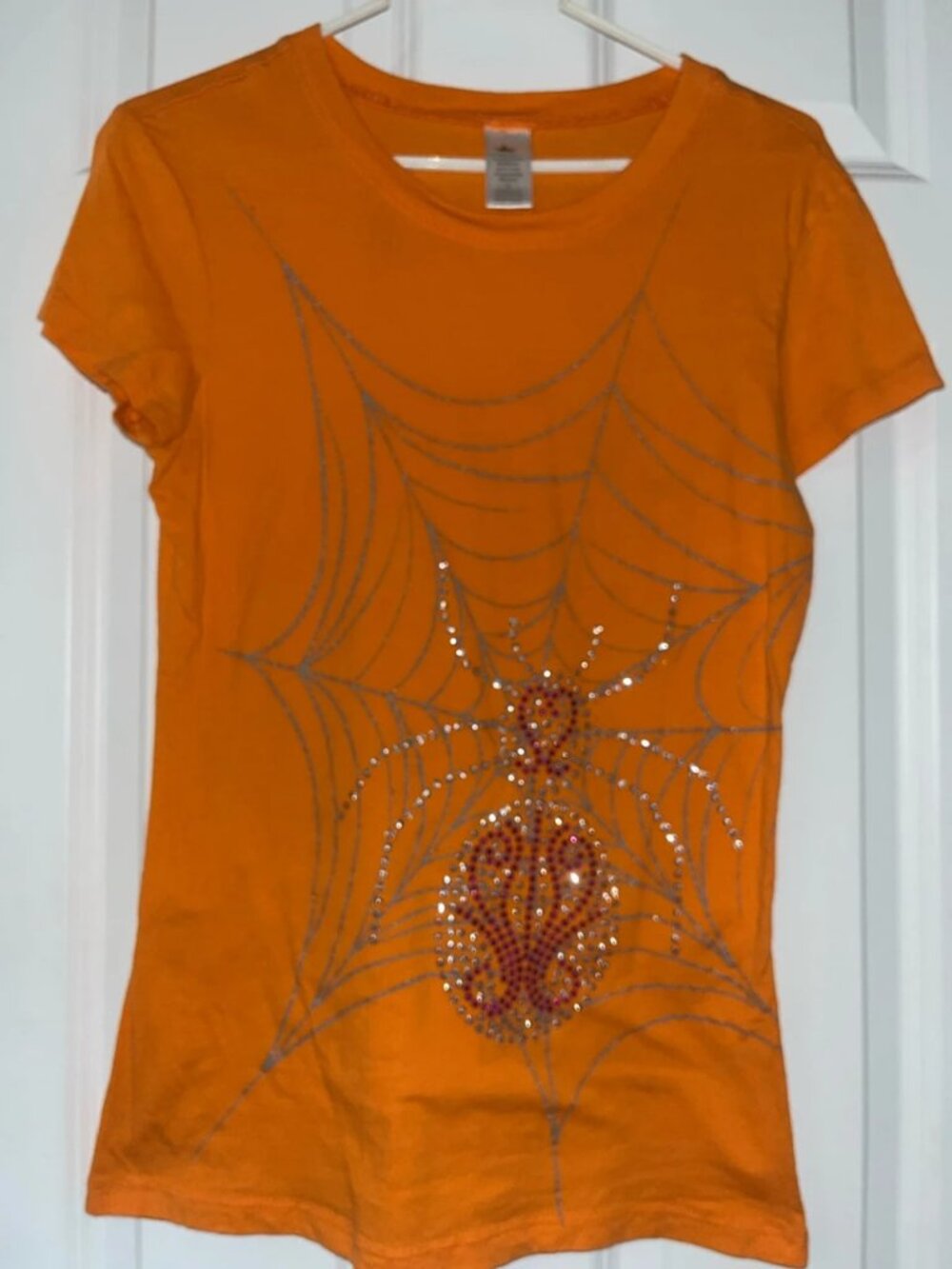 Orange Spider Web Halloween Graphic T Shirt Women’s Size L